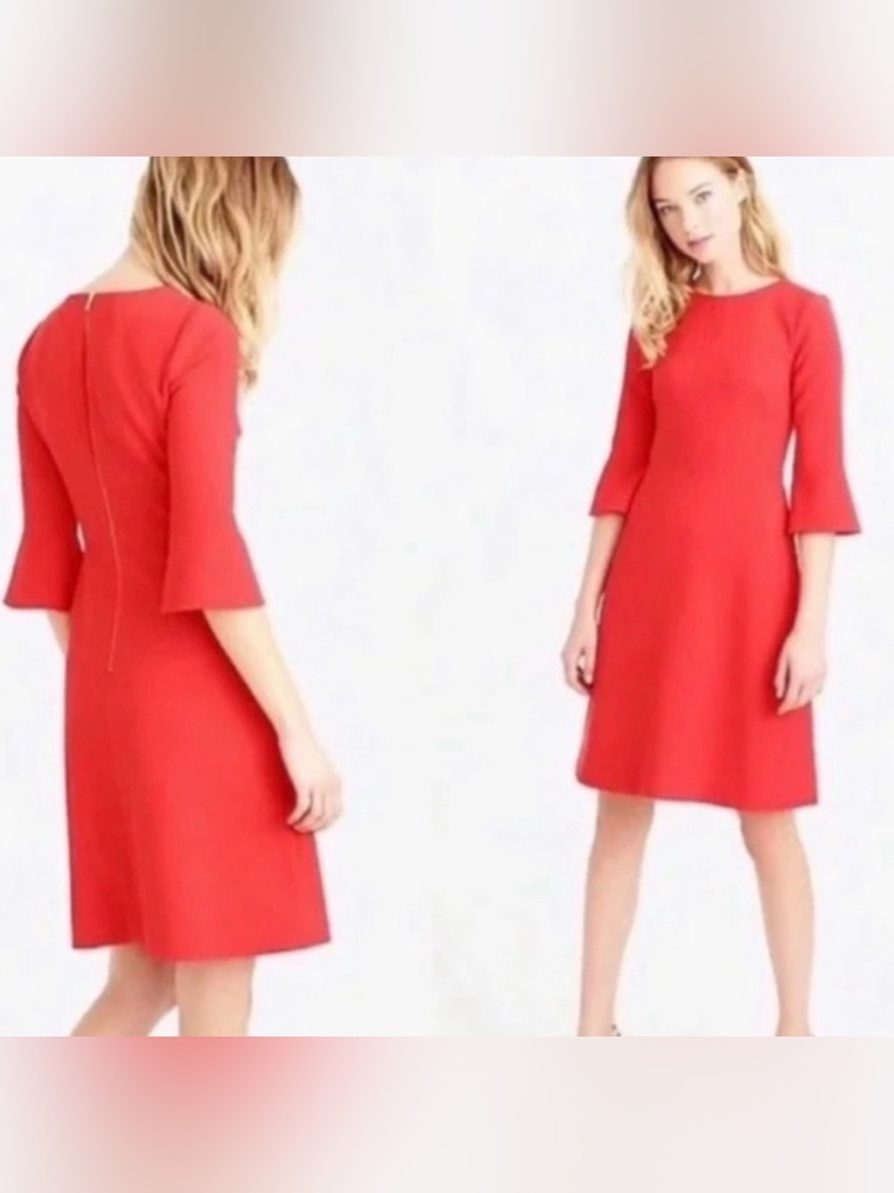 NEW $128 J.Crew Bell Sleeve Crepe Sheath Dress Papaya Red 2 Half-Sleeve E7848